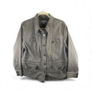 Jones New York Black/Gray Button-Up Utility Jacket